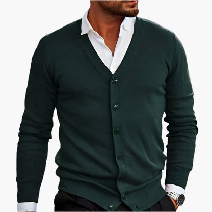 Men's dark red button-through V-neck knitted cardigan for autumn