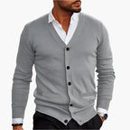 Men's dark brown button-through V-neck knitted cardigan for autumn