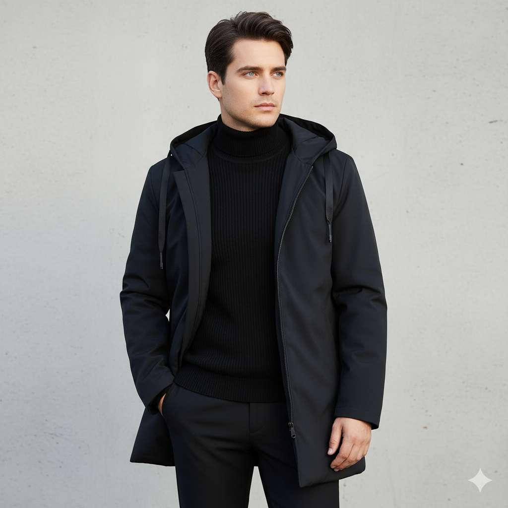 Men's black hooded waterproof windproof parka