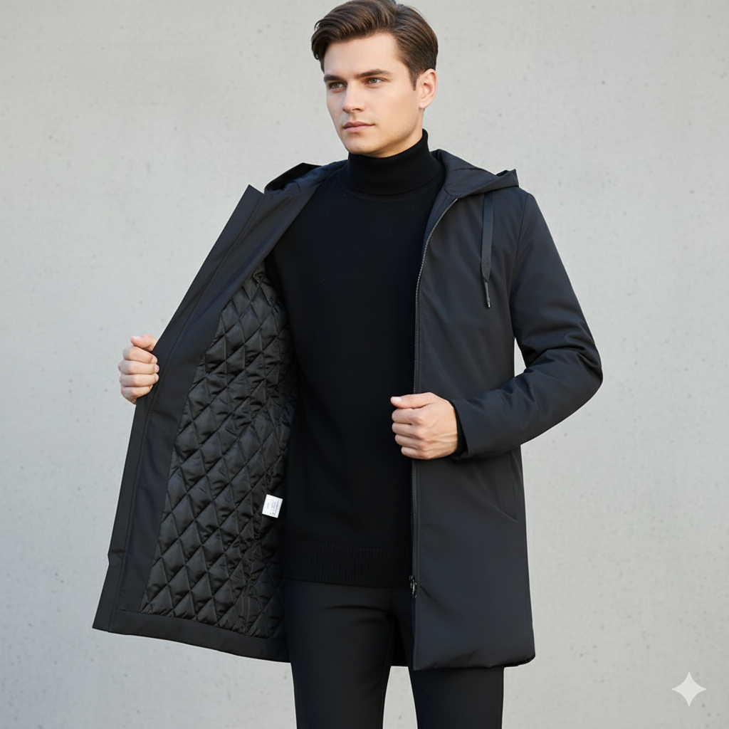 Men's black hooded waterproof windproof parka