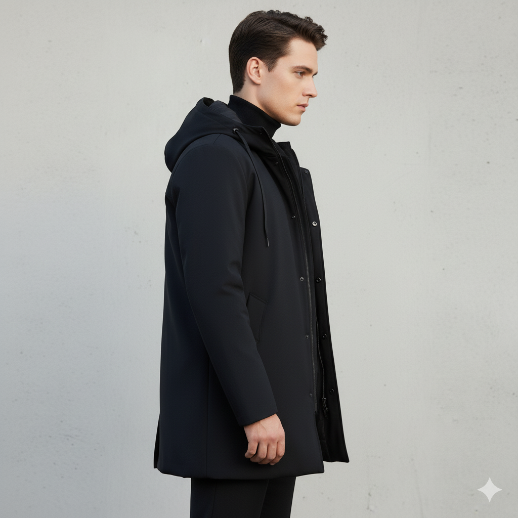 Men's black hooded waterproof windproof parka