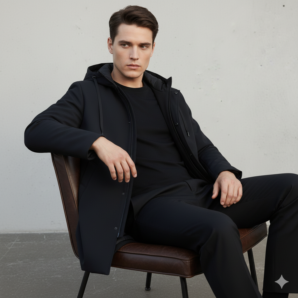 Men's black hooded waterproof windproof parka