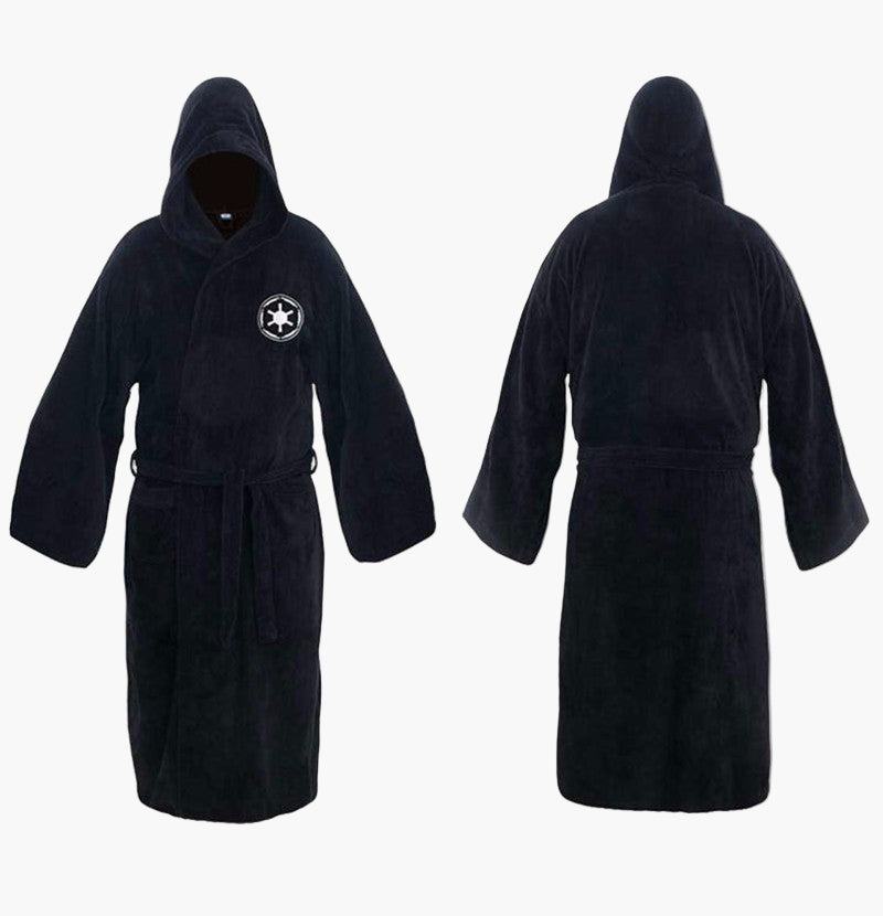 Men's hooded fleece dressing gown in black