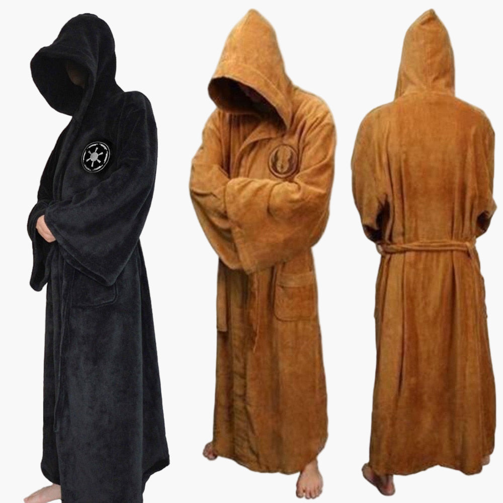 Men's hooded fleece dressing gown in brown