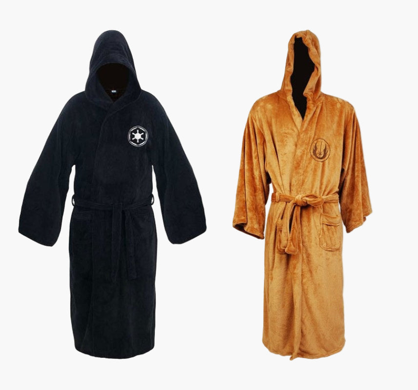 Men's hooded fleece dressing gown in black