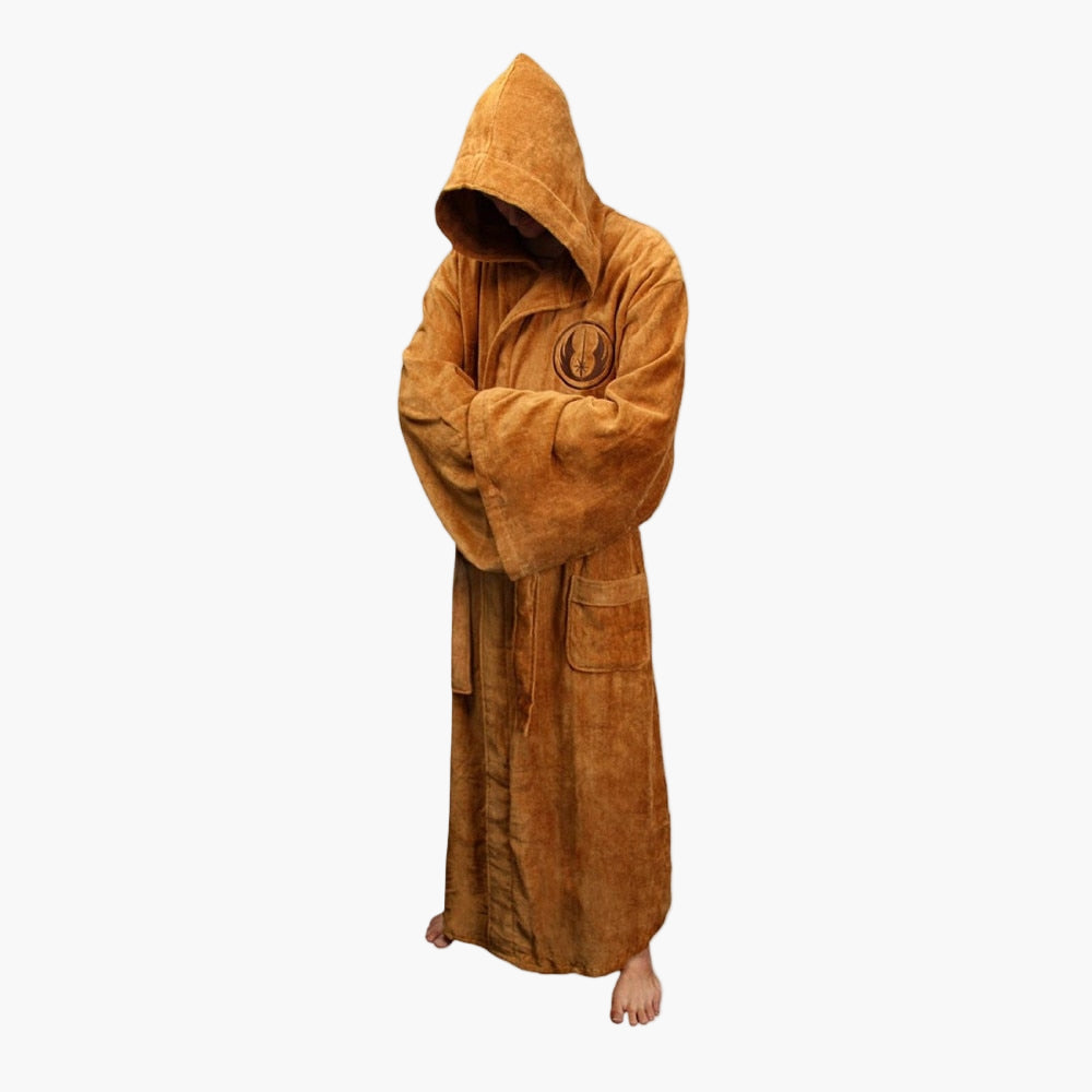 Men's hooded fleece dressing gown in brown