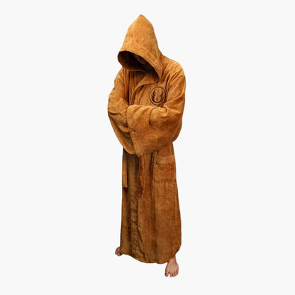 Men's hooded fleece dressing gown in brown