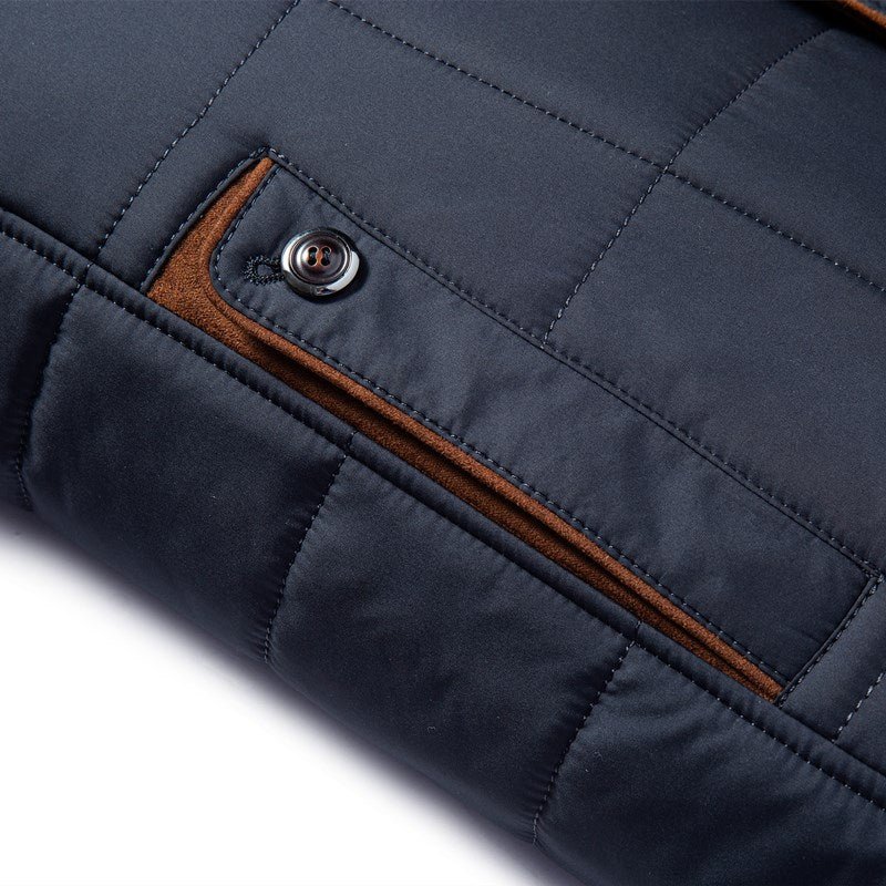 Men's navy blue tailored quilted jacket for the office
