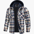 Men's yellow and blue hooded quilted flannel check jacket for autumn