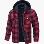 Men's yellow and blue hooded quilted flannel check jacket for autumn