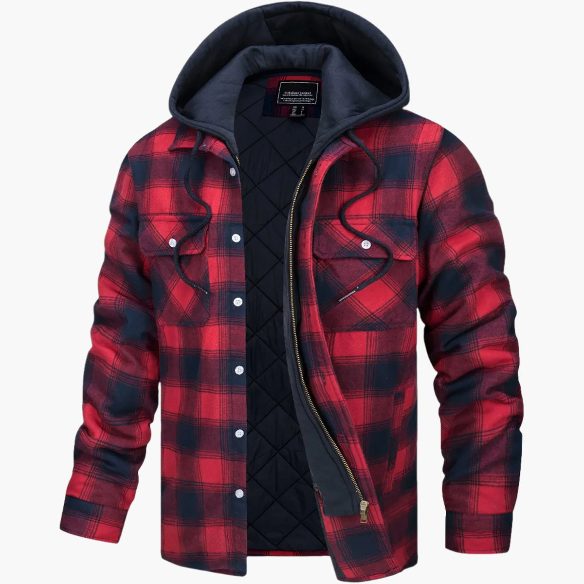 Men's yellow and blue hooded quilted flannel check jacket for autumn