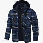 Men's yellow and blue hooded quilted flannel check jacket for autumn