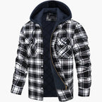 Men's yellow and blue hooded quilted flannel check jacket for autumn