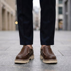 Chestnut Brown men's faux leather slip-on loafers with a moccasin toe