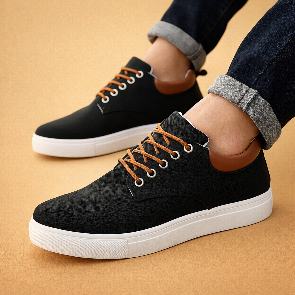 Brown men's canvas trainers with a breathable lace-up design