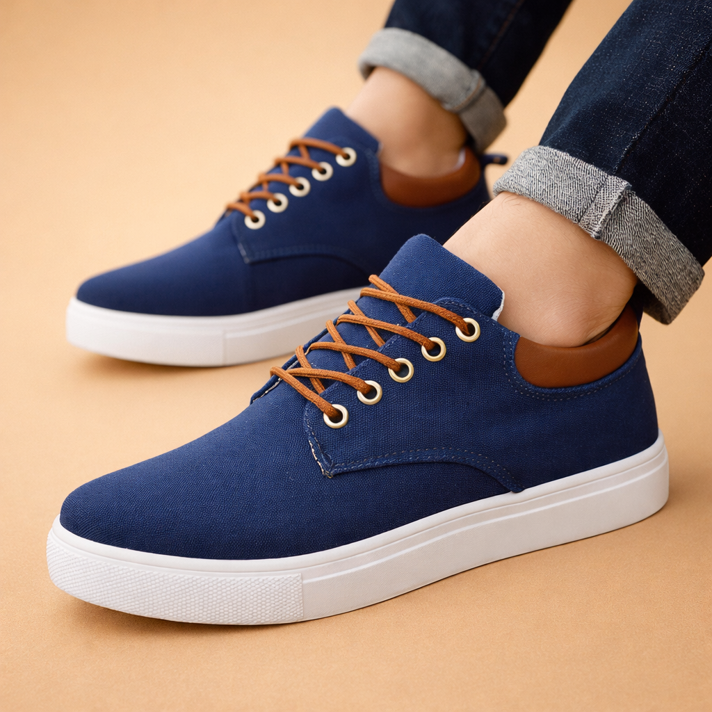 Brown men's canvas trainers with a breathable lace-up design