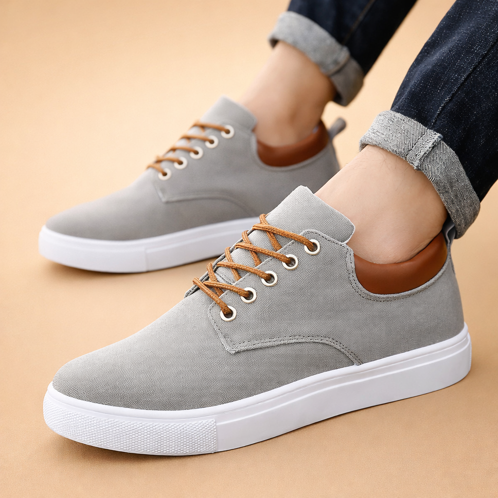 Brown men's canvas trainers with a breathable lace-up design