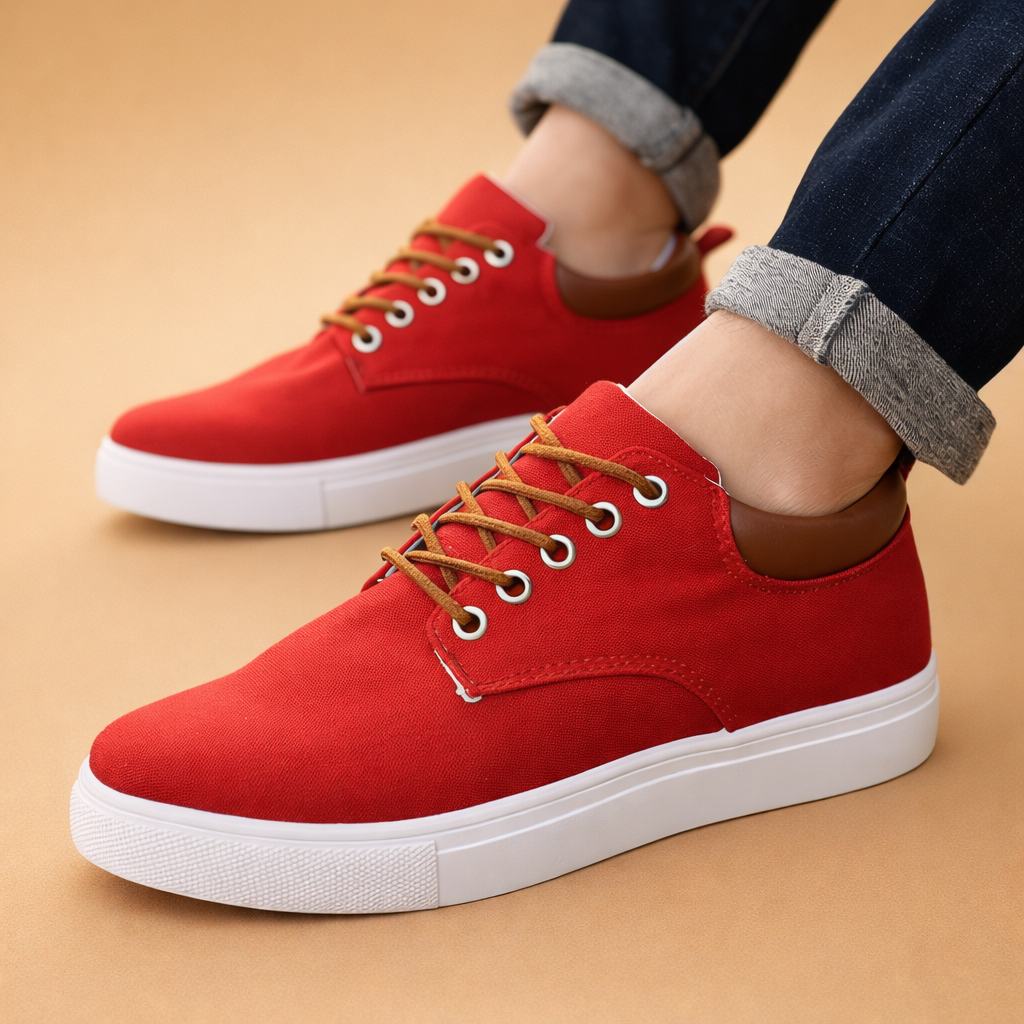 Brown men's canvas trainers with a breathable lace-up design