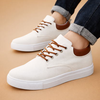 Brown men's canvas trainers with a breathable lace-up design