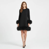 Seraphine | Women's Mini Dress with Faux Fur Hem and Long Sleeves