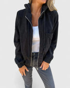Women's white retro utility jacket in a clean, lightweight finish