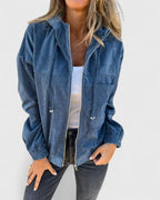 Women's white retro utility jacket in a clean, lightweight finish