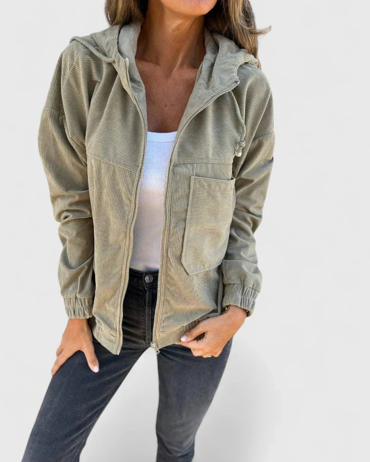 Women's white retro utility jacket in a clean, lightweight finish