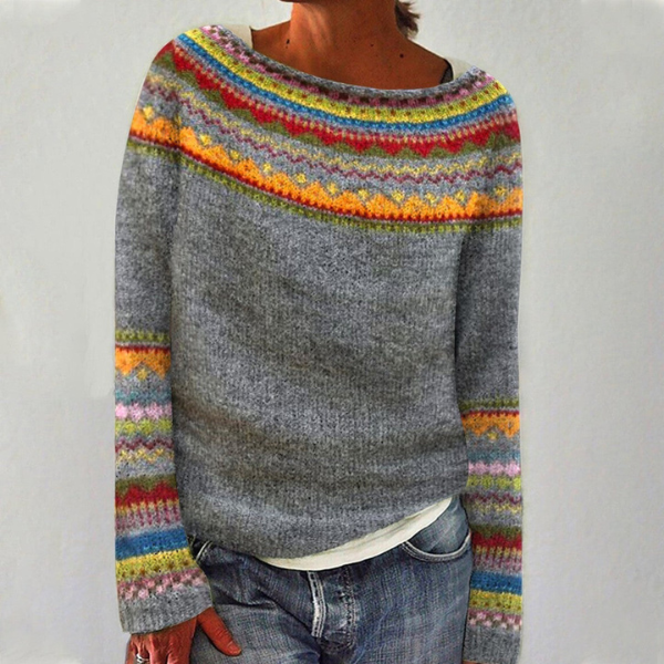 Women's Fair Isle Patterned Knitted Crew Neck Jumper For Autumn
