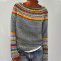 Women's Fair Isle Patterned Knitted Crew Neck Jumper For Autumn