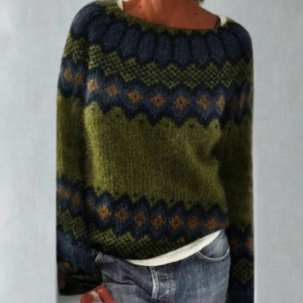 Women's Fair Isle Patterned Knitted Crew Neck Jumper For Autumn