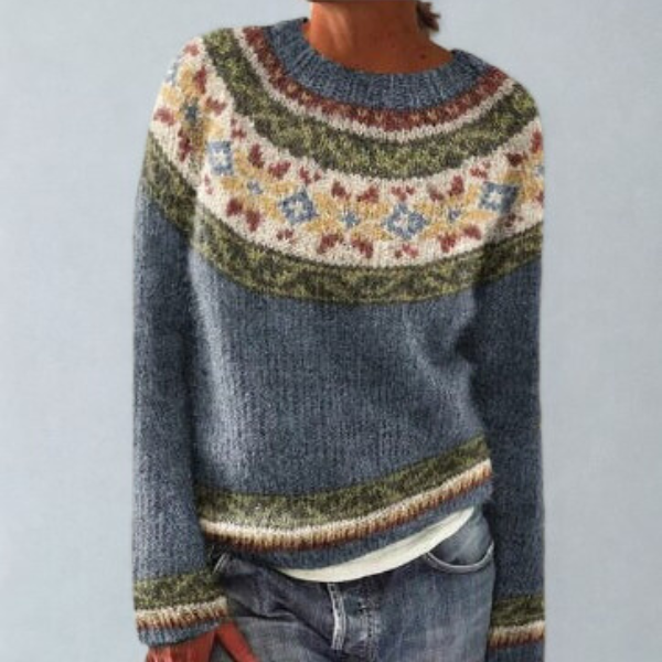 Women's Fair Isle Patterned Knitted Crew Neck Jumper For Autumn