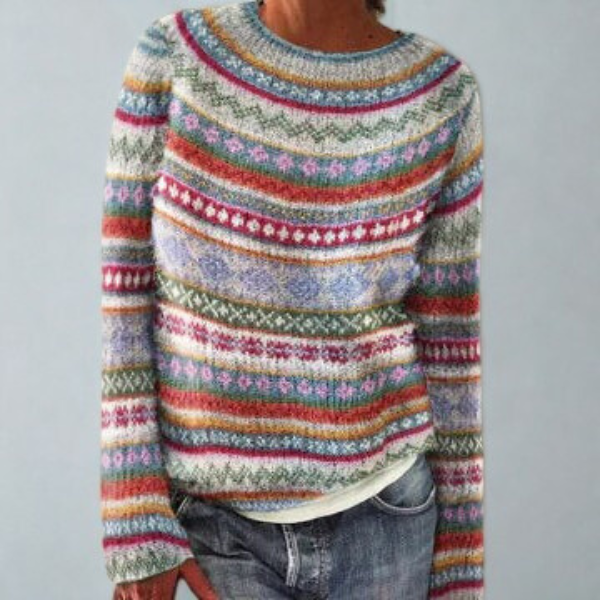 Women's Fair Isle Patterned Knitted Crew Neck Jumper For Autumn