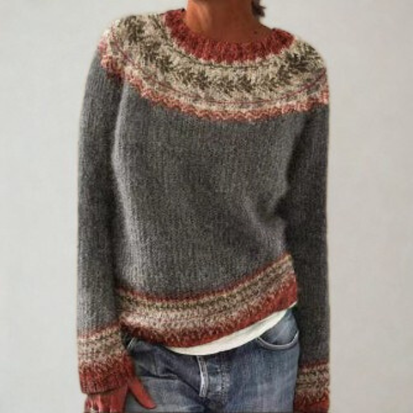Women's Fair Isle Patterned Knitted Crew Neck Jumper For Autumn