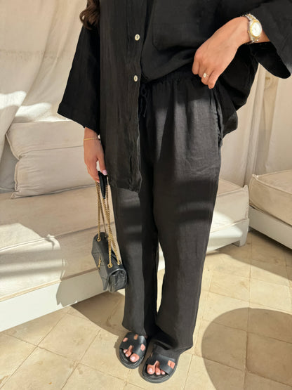 Women's two-piece co-ord set with a matching top and trousers in black