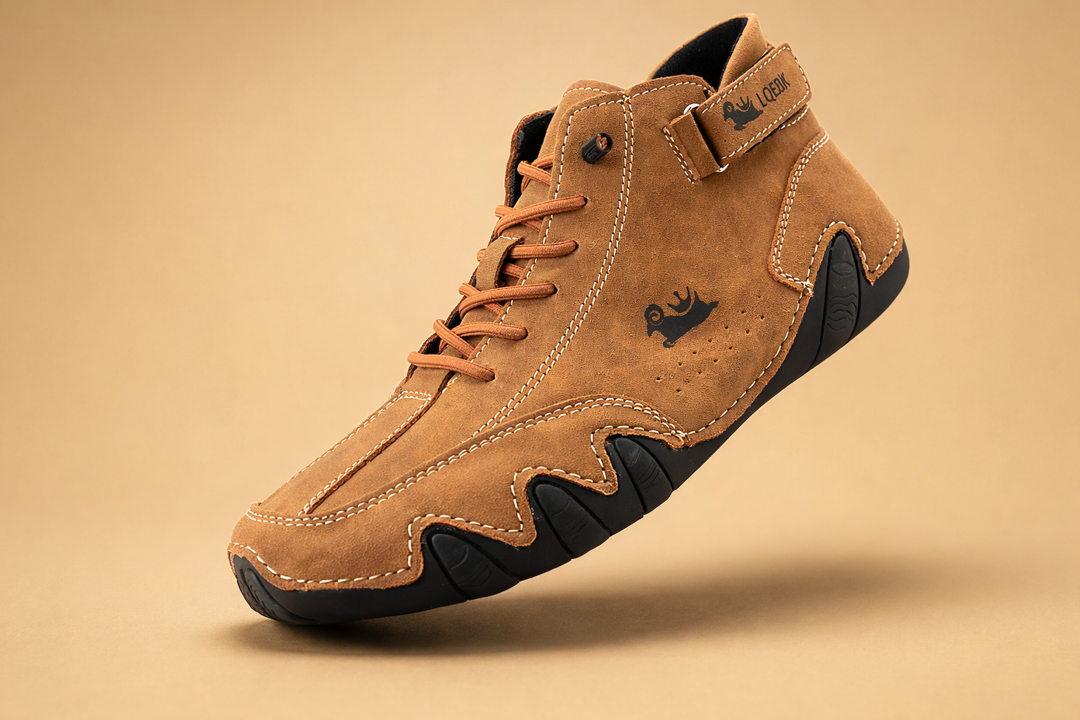 Brown fleece-lined high-top trainers with a non-slip sole