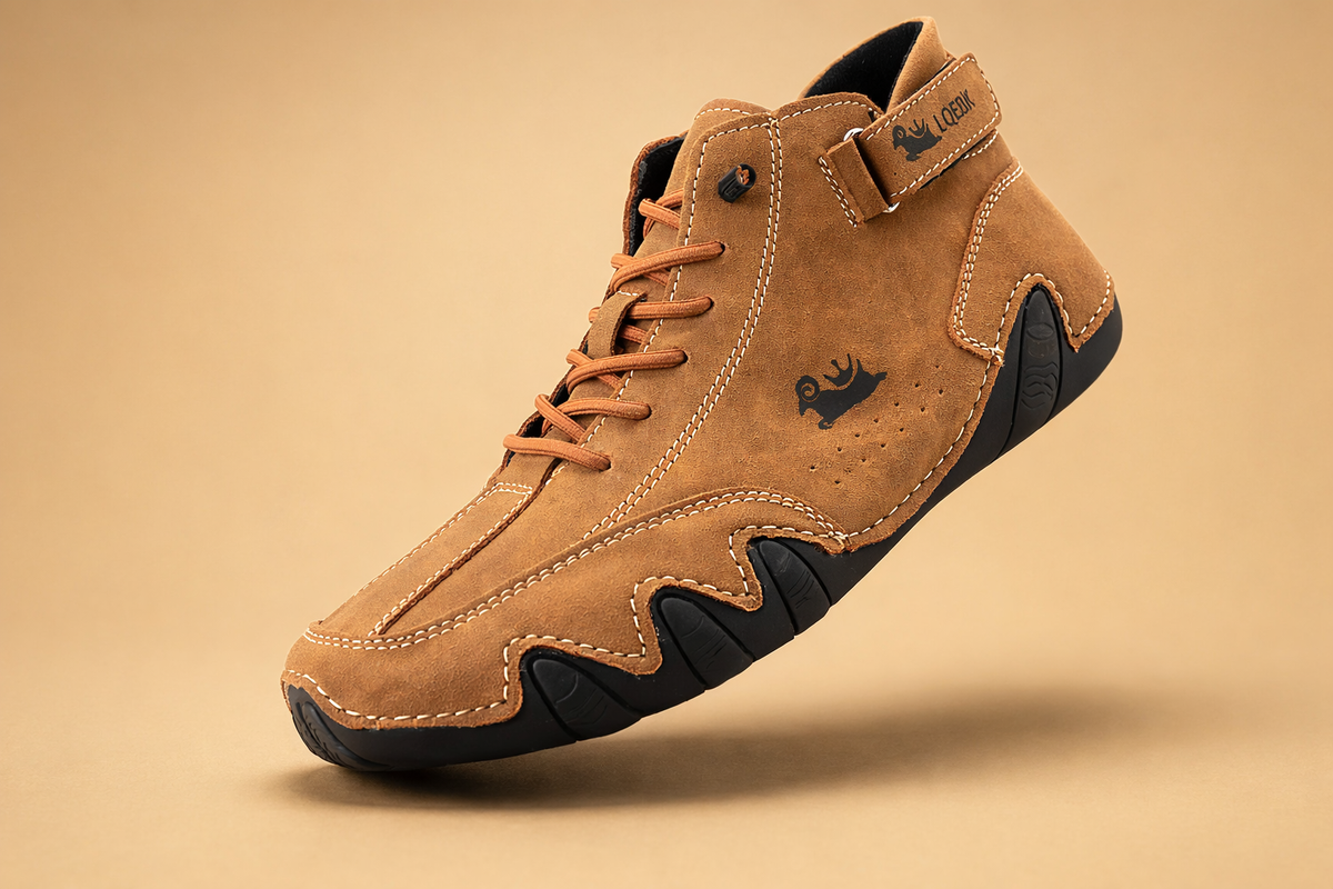 Brown fleece-lined high-top trainers with a non-slip sole