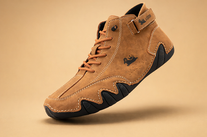 Brown fleece-lined high-top trainers with a non-slip sole