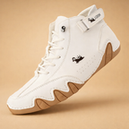 Brown fleece-lined high-top trainers with a non-slip sole