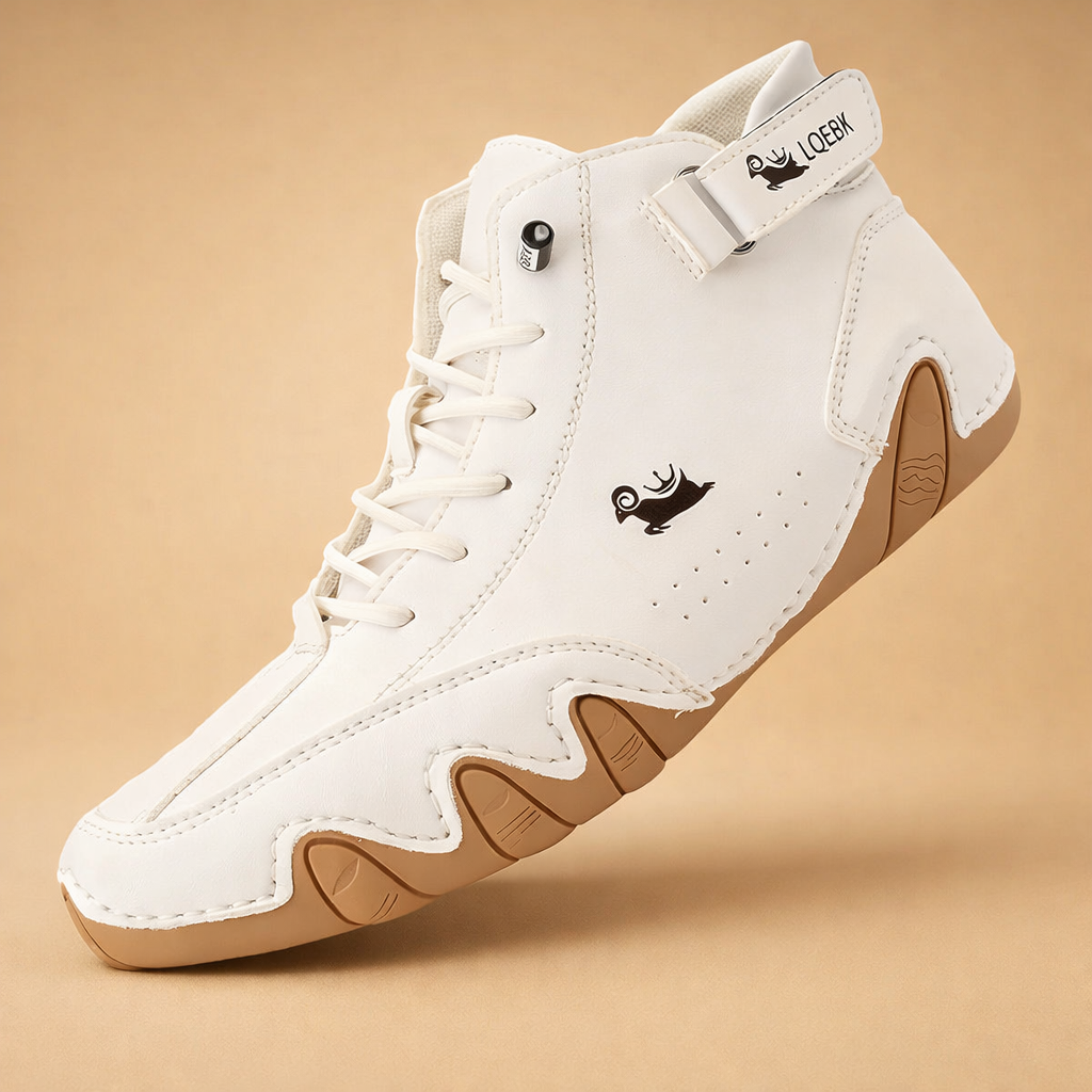 Brown fleece-lined high-top trainers with a non-slip sole