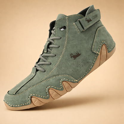 Brown fleece-lined high-top trainers with a non-slip sole
