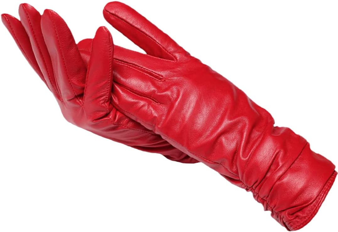 Women's navy blue faux leather gloves with a soft wool-blend lining