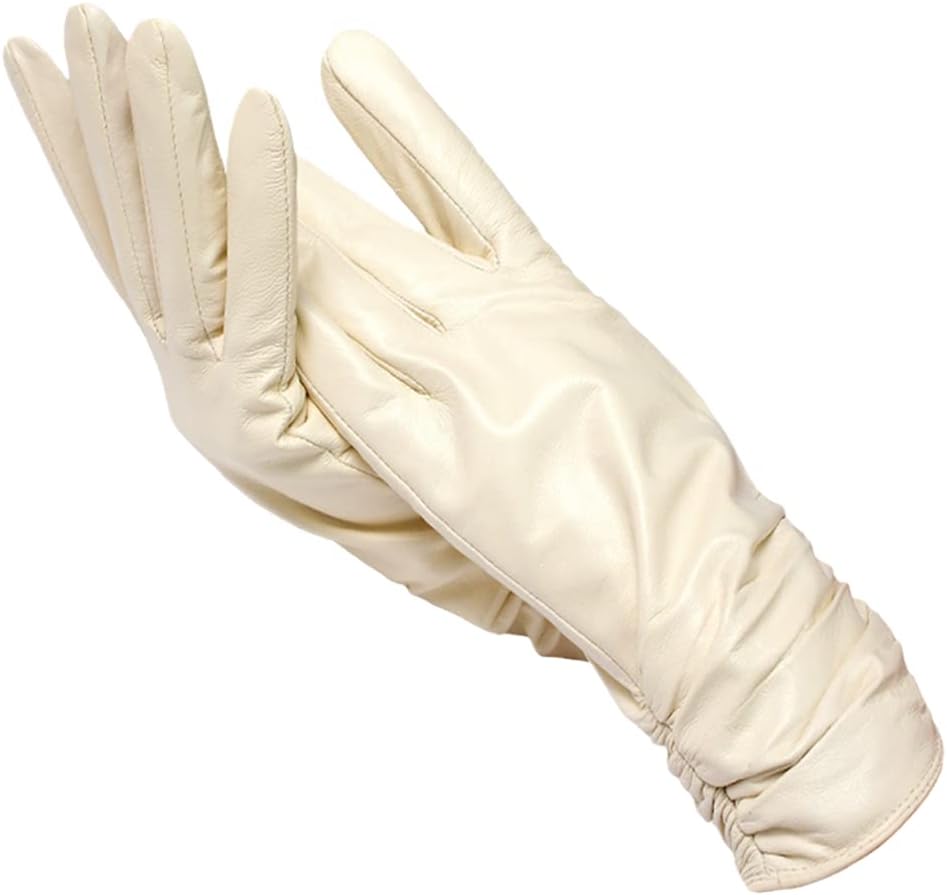 Women's red faux leather gloves with a soft wool-blend lining