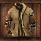 Unisex light brown Aztec print fleece jacket for layering