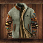 Unisex light brown Aztec print fleece jacket for layering