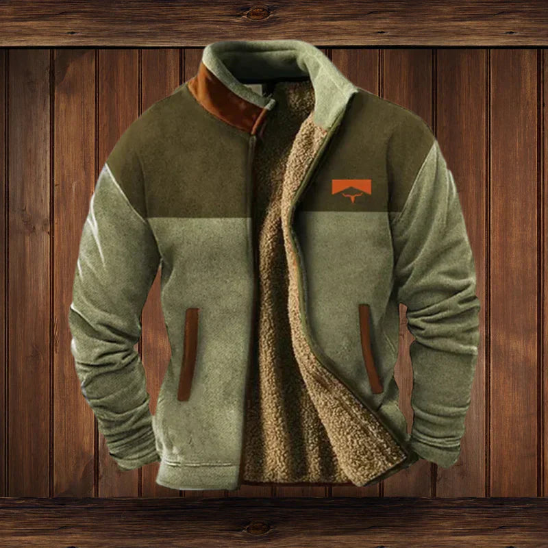Unisex light brown Aztec print fleece jacket for layering