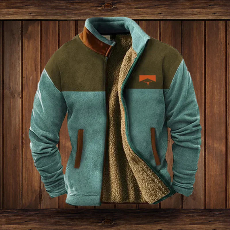 Unisex light brown Aztec print fleece jacket for layering