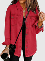 Women's light blue oversized denim jacket with front pockets