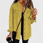 Women's light blue oversized denim jacket with front pockets