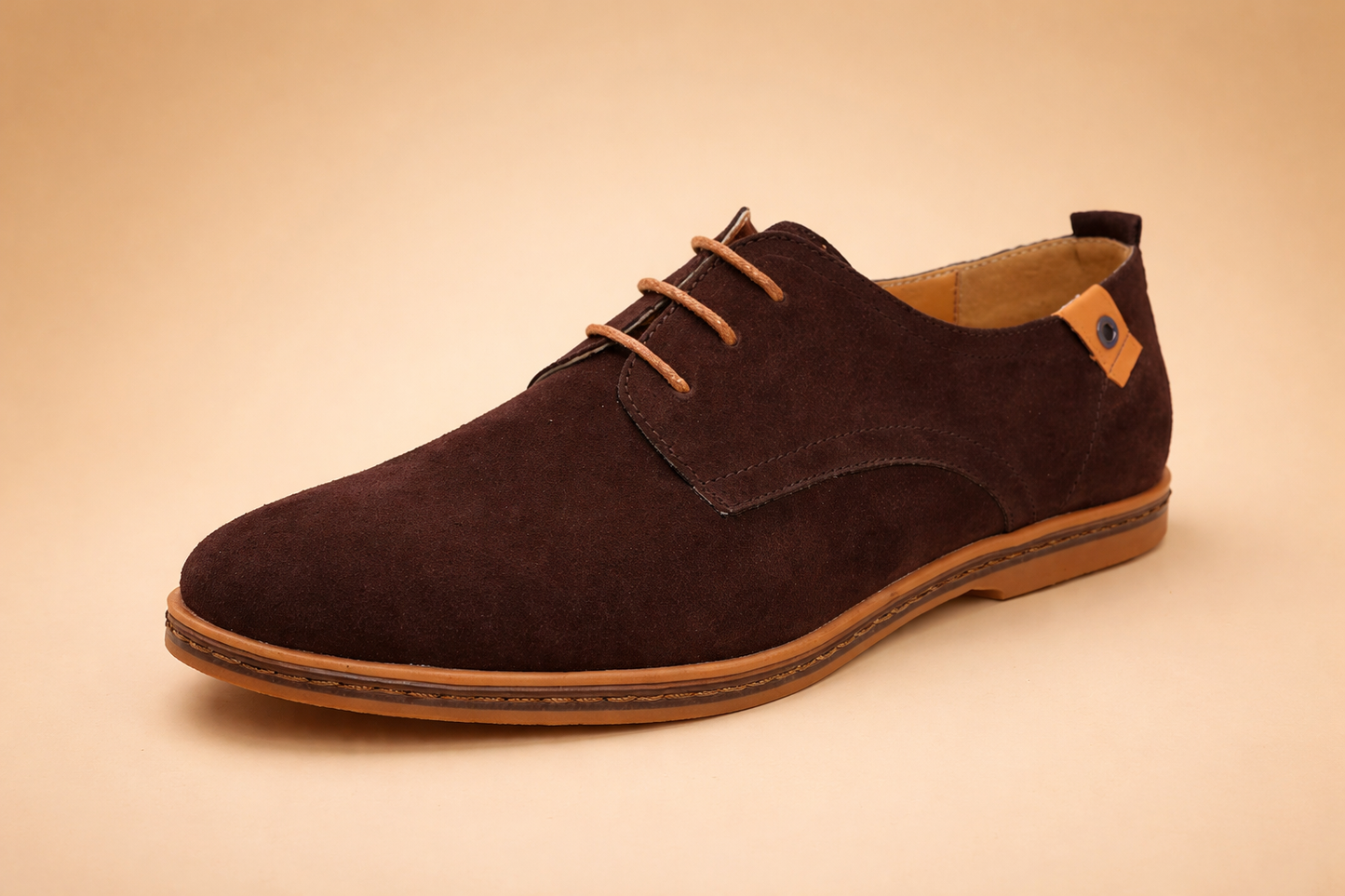 Blue men's vegan leather Oxford shoes with a lace-up front