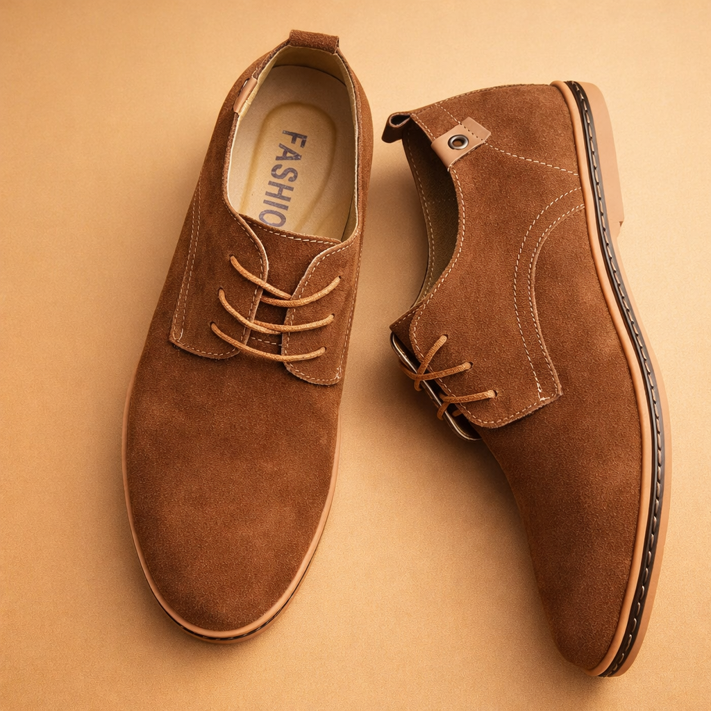 Blue men's vegan leather Oxford shoes with a lace-up front